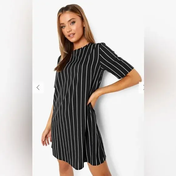 Boohoo Black and White Striped Shift Dress size 4 - Picture 1 of 8